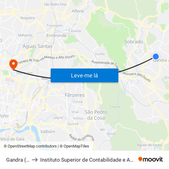 Gandra (Igreja) to Instituto Superior de Contabilidade e Administração do Porto map