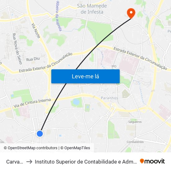 Carvalhido to Instituto Superior de Contabilidade e Administração do Porto map