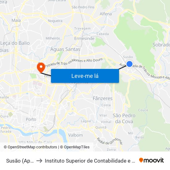 Susão (Apeadeiro) to Instituto Superior de Contabilidade e Administração do Porto map