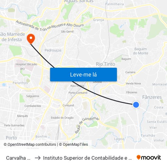 Carvalha de Baixo to Instituto Superior de Contabilidade e Administração do Porto map