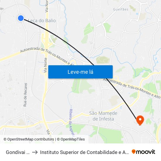 Gondivai (Norte) to Instituto Superior de Contabilidade e Administração do Porto map