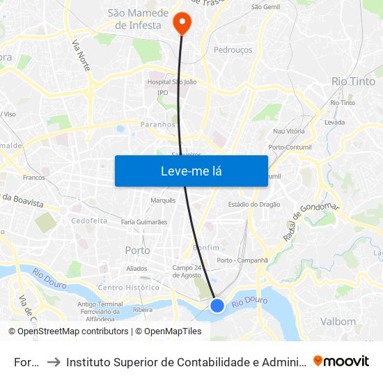 Fornos to Instituto Superior de Contabilidade e Administração do Porto map