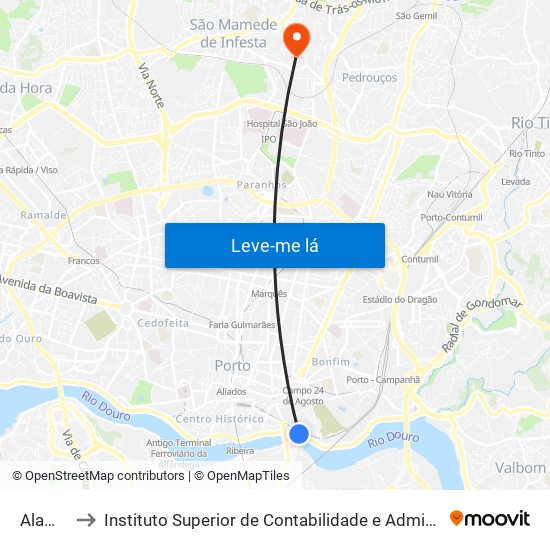 Alameda to Instituto Superior de Contabilidade e Administração do Porto map