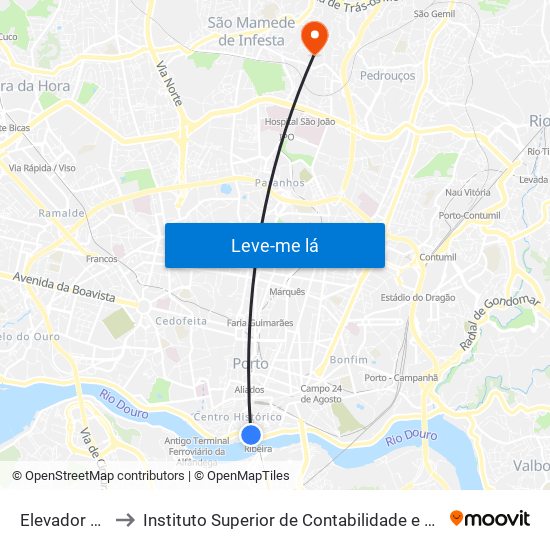 Elevador Guindais to Instituto Superior de Contabilidade e Administração do Porto map