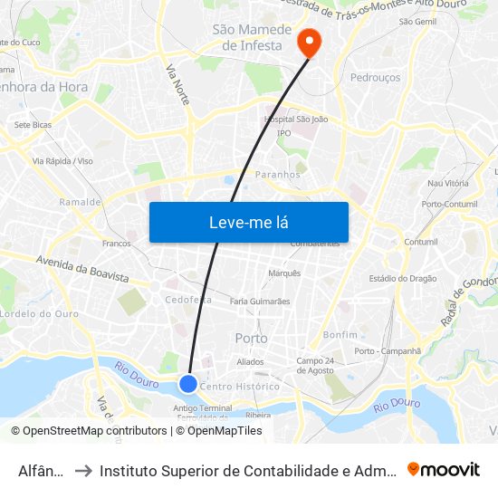 Alfândega to Instituto Superior de Contabilidade e Administração do Porto map