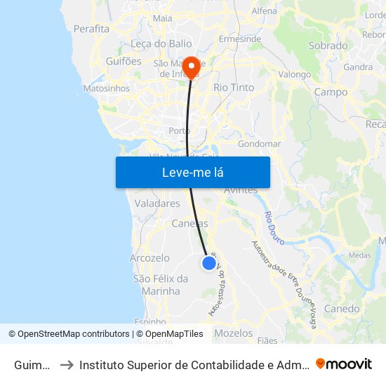 Guimarães to Instituto Superior de Contabilidade e Administração do Porto map