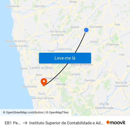 EB1 Pevidém to Instituto Superior de Contabilidade e Administração do Porto map