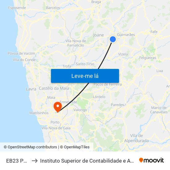 EB23 Pevidém to Instituto Superior de Contabilidade e Administração do Porto map