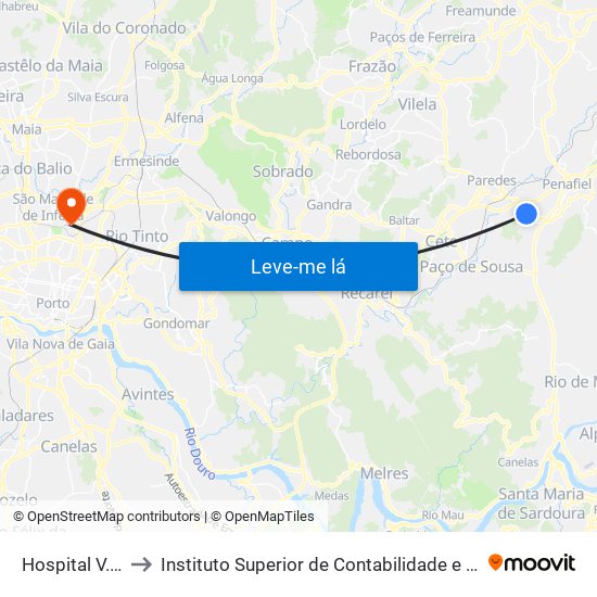 Hospital V. Sousa 2 to Instituto Superior de Contabilidade e Administração do Porto map