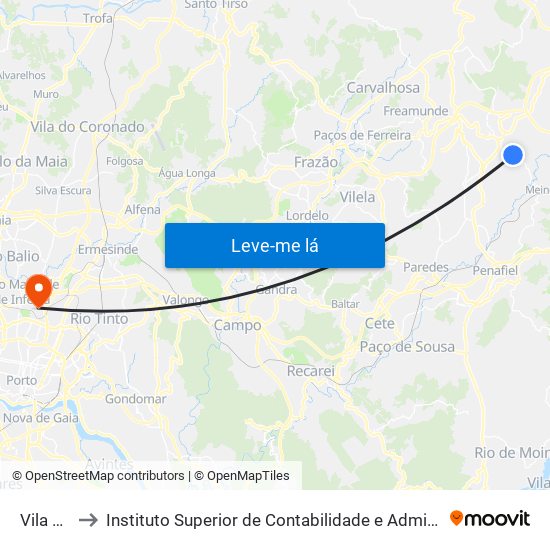 Vila Nova to Instituto Superior de Contabilidade e Administração do Porto map