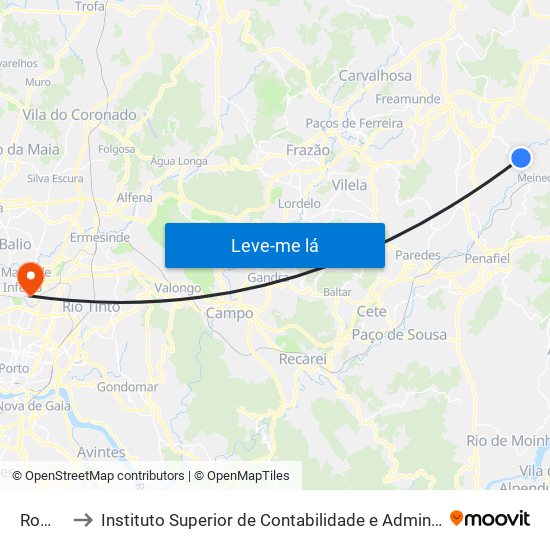 Romariz to Instituto Superior de Contabilidade e Administração do Porto map