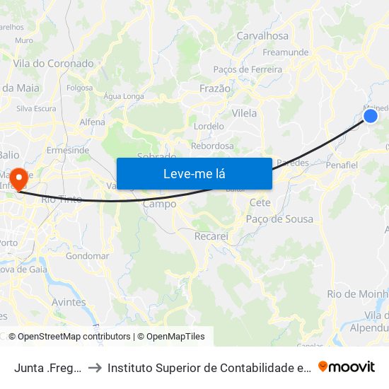 Junta .Freg Meinedo to Instituto Superior de Contabilidade e Administração do Porto map