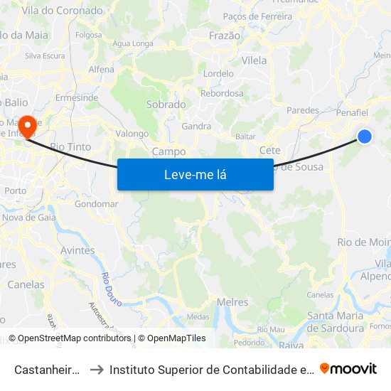 Castanheira de Baixo to Instituto Superior de Contabilidade e Administração do Porto map