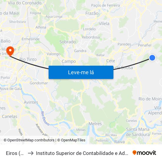 Eiros (Junta) to Instituto Superior de Contabilidade e Administração do Porto map