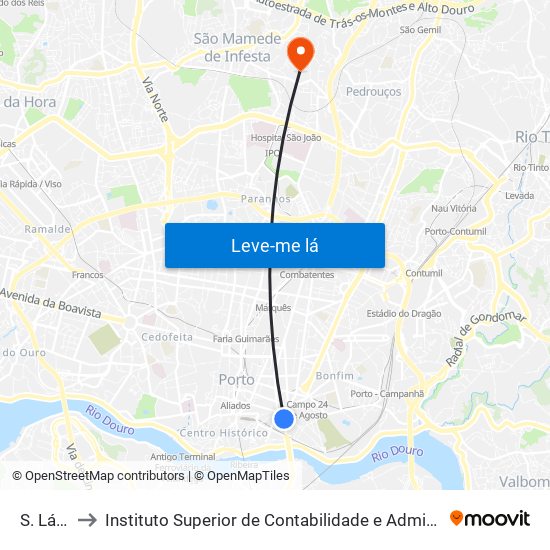 S. Lázaro to Instituto Superior de Contabilidade e Administração do Porto map