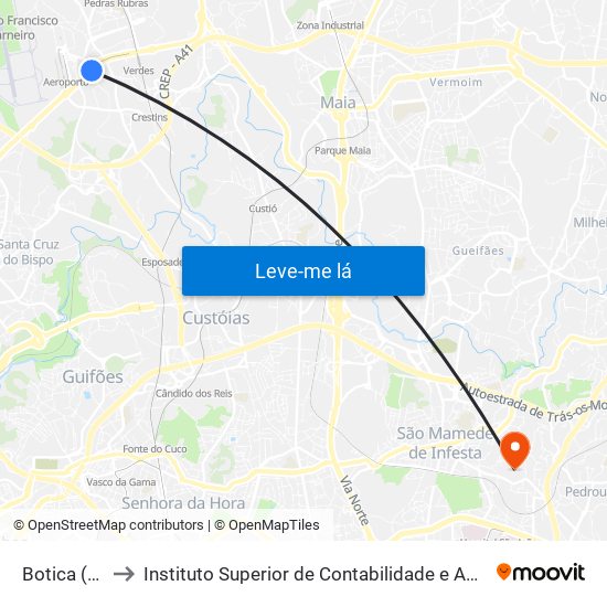 Botica (Metro) to Instituto Superior de Contabilidade e Administração do Porto map