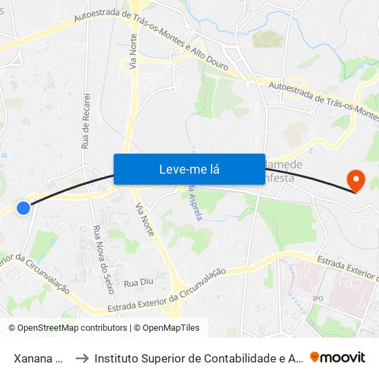 Xanana Gusmão to Instituto Superior de Contabilidade e Administração do Porto map
