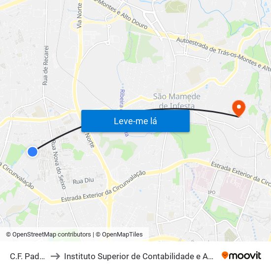 C.F. Padroense to Instituto Superior de Contabilidade e Administração do Porto map