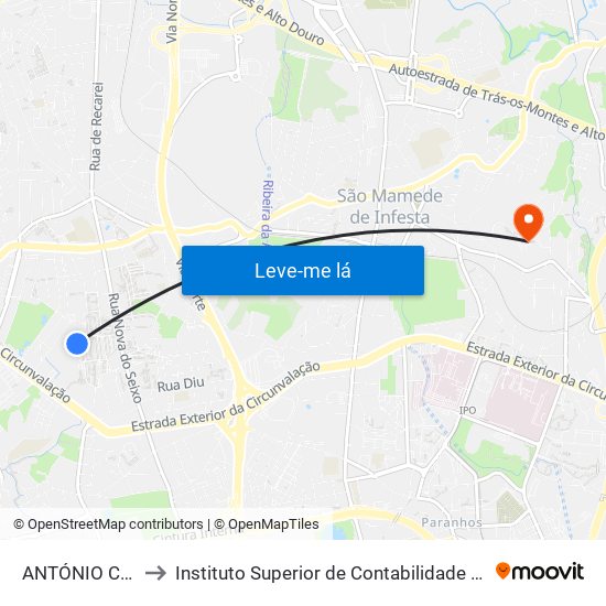 ANTÓNIO COSTA REIS to Instituto Superior de Contabilidade e Administração do Porto map