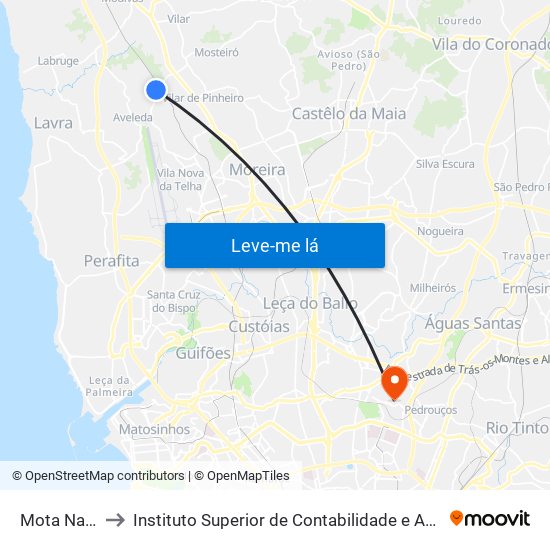 Mota Nascente to Instituto Superior de Contabilidade e Administração do Porto map