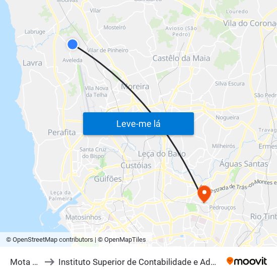 Mota Norte to Instituto Superior de Contabilidade e Administração do Porto map