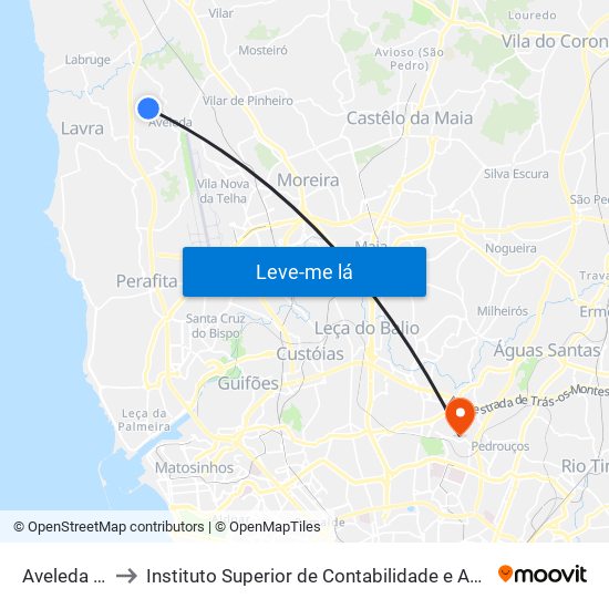 Aveleda Centro to Instituto Superior de Contabilidade e Administração do Porto map