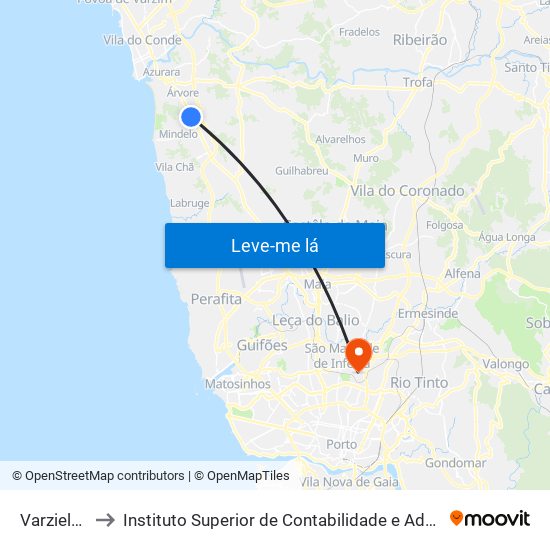 Varziela (Sul) to Instituto Superior de Contabilidade e Administração do Porto map