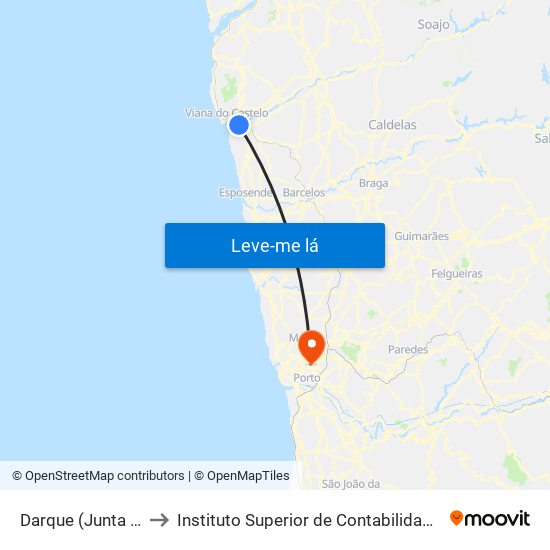 Darque (Junta de Freguesia) to Instituto Superior de Contabilidade e Administração do Porto map