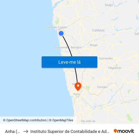 Anha (Lajes) to Instituto Superior de Contabilidade e Administração do Porto map