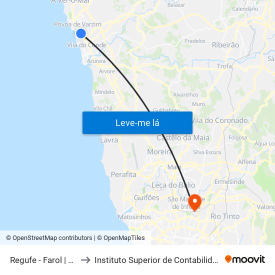 Regufe - Farol | São Brás (Metro) to Instituto Superior de Contabilidade e Administração do Porto map