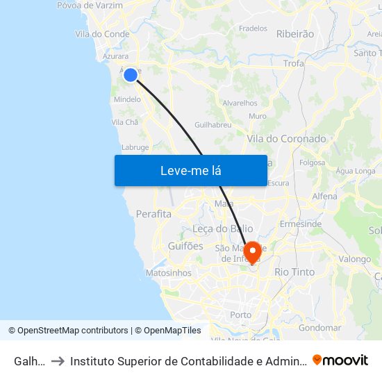 Galhano to Instituto Superior de Contabilidade e Administração do Porto map