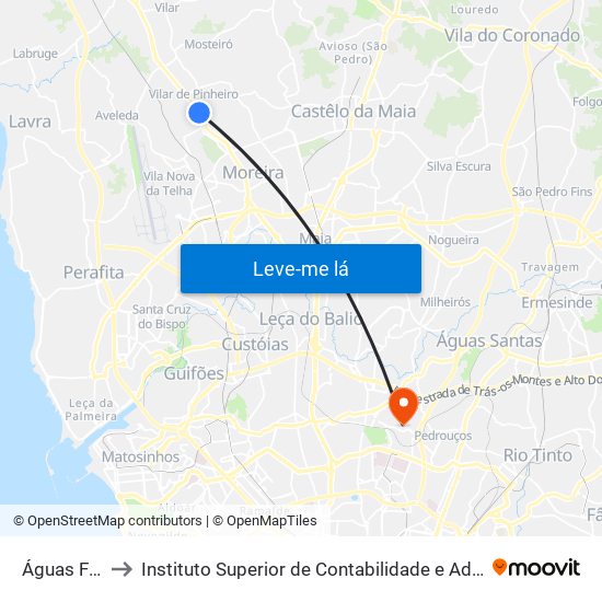 Águas Férreas to Instituto Superior de Contabilidade e Administração do Porto map