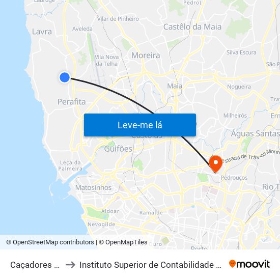 Caçadores (Terminal) to Instituto Superior de Contabilidade e Administração do Porto map