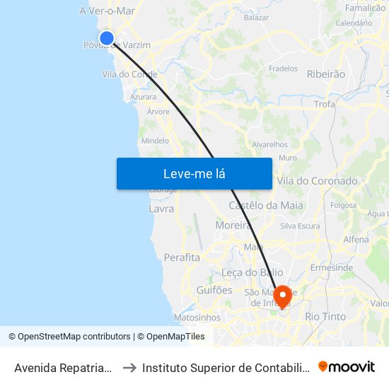 Avenida Repatriamento dos Poveiros to Instituto Superior de Contabilidade e Administração do Porto map