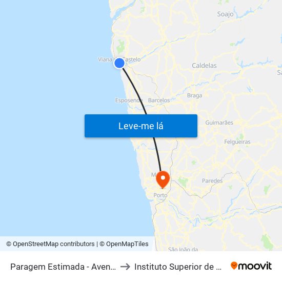 Paragem Estimada - Avenida dos Combatentes da Grande Guerra, 296 to Instituto Superior de Contabilidade e Administração do Porto map