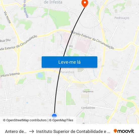 Antero de Quental to Instituto Superior de Contabilidade e Administração do Porto map