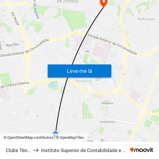 Clube Ténis Porto to Instituto Superior de Contabilidade e Administração do Porto map