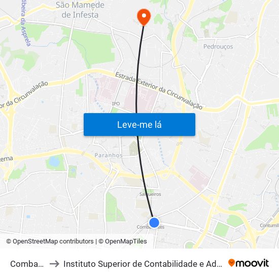 Combatentes to Instituto Superior de Contabilidade e Administração do Porto map