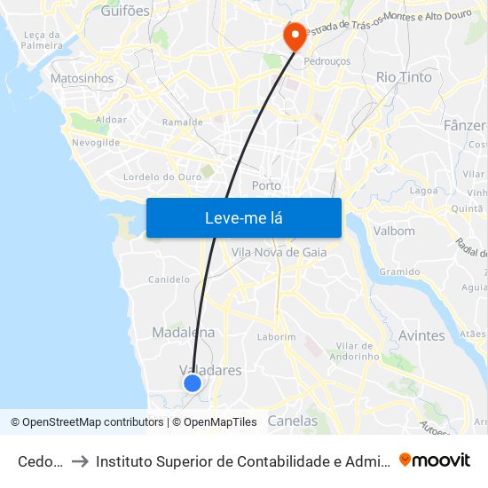 Cedofeita to Instituto Superior de Contabilidade e Administração do Porto map