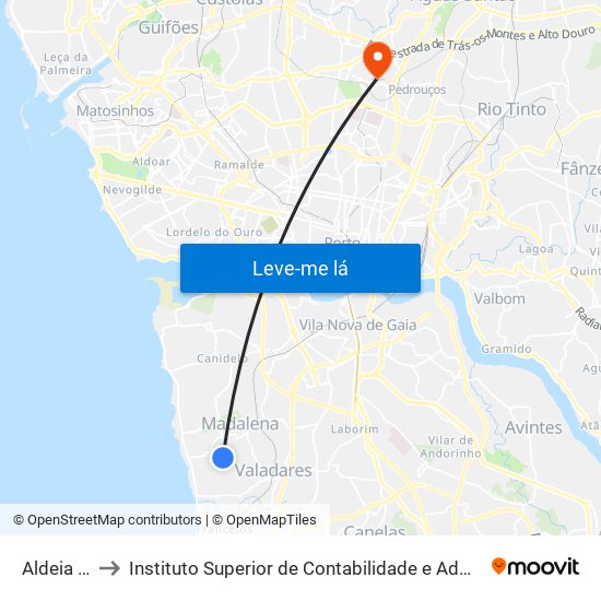 Aldeia Nova to Instituto Superior de Contabilidade e Administração do Porto map