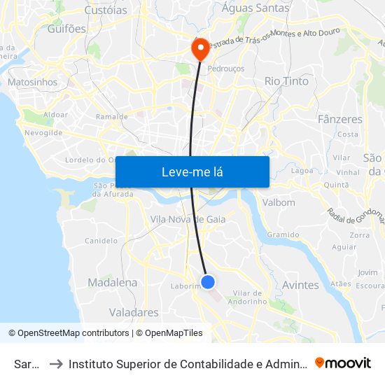 Sardoal to Instituto Superior de Contabilidade e Administração do Porto map