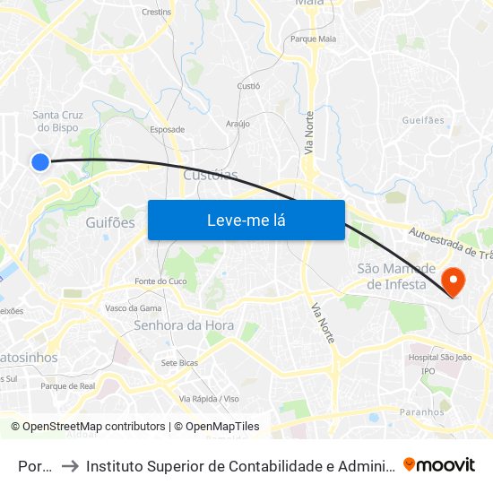 Portela to Instituto Superior de Contabilidade e Administração do Porto map