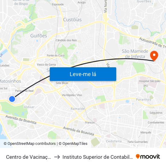 Centro de Vacinação (ADR Matosinhos) to Instituto Superior de Contabilidade e Administração do Porto map