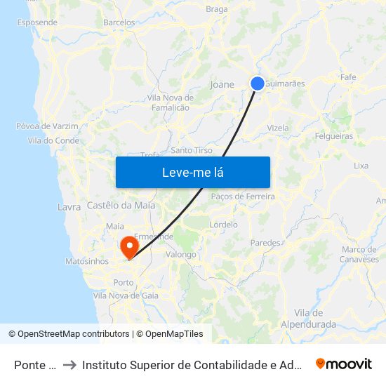 Ponte Nova to Instituto Superior de Contabilidade e Administração do Porto map
