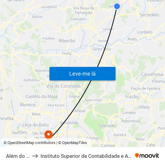 Além do Ribeiro to Instituto Superior de Contabilidade e Administração do Porto map