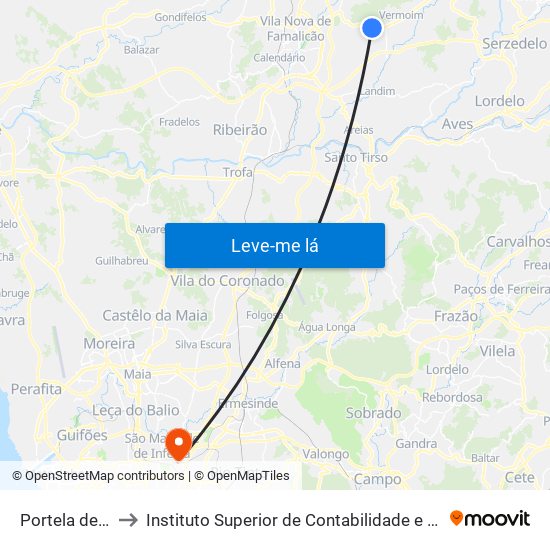 Portela de Requião to Instituto Superior de Contabilidade e Administração do Porto map