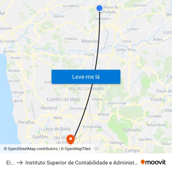 Eiral to Instituto Superior de Contabilidade e Administração do Porto map