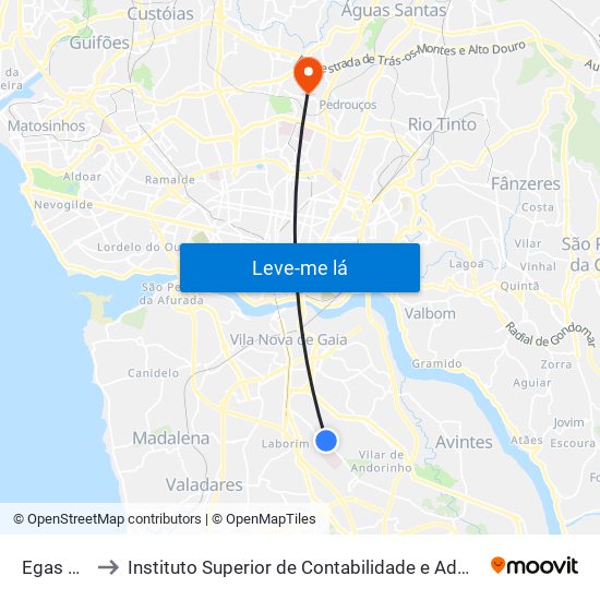 Egas Moniz to Instituto Superior de Contabilidade e Administração do Porto map