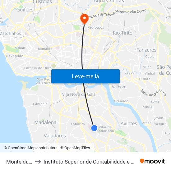 Monte da Virgem to Instituto Superior de Contabilidade e Administração do Porto map