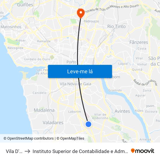Vila D'Este to Instituto Superior de Contabilidade e Administração do Porto map